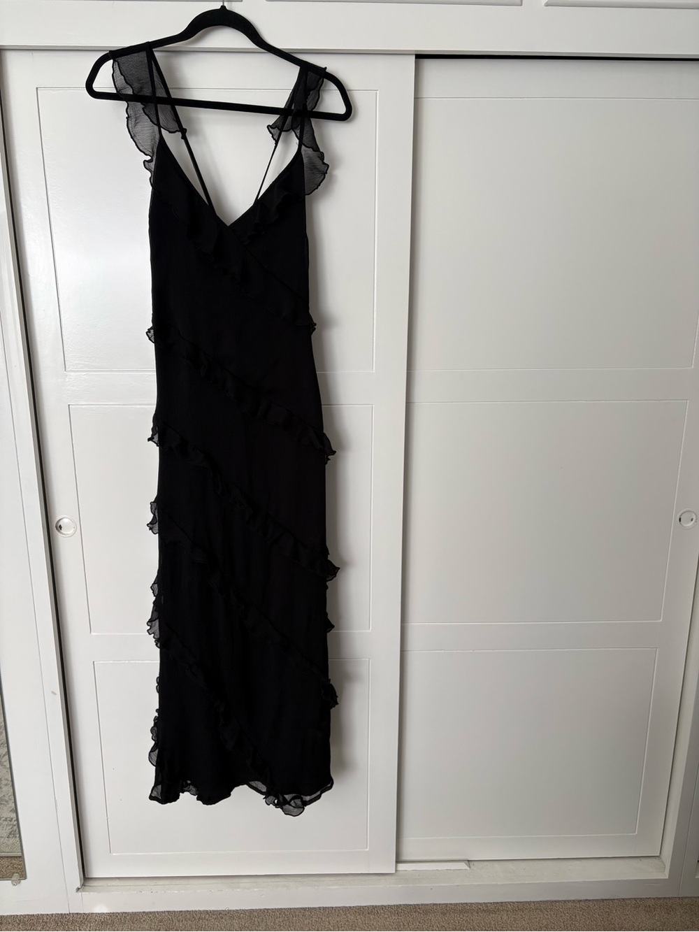 Boohoo Black Backless Ruffle Maxi Dress